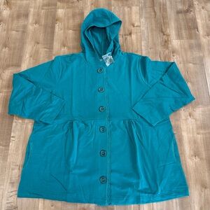 NEW Sport Savvy Jacket Hooded Button Women 2XL Rich Teal Lace Stretch Baby Doll